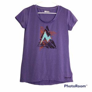 Marmot Purple Outdoor Camping Activewear Logo Graphic T-Shirt Hiking Tee Small